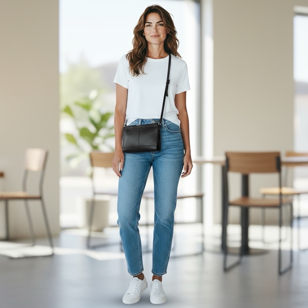 PRICE IS FIRM - The Sax Black Onyx Leather Iris Demi Crossbody Bag - Picture 2 of 8